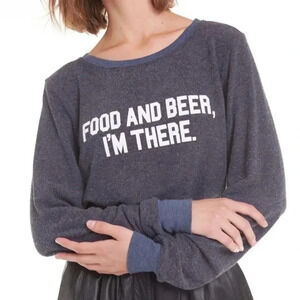 Wildfox Women’s Food and Beer I’m There Beach Sweatshirt Jumper NWT Medium